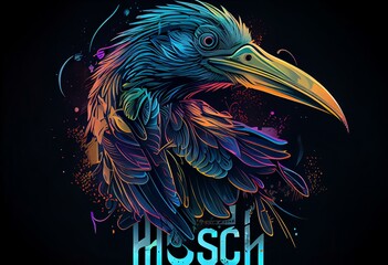Epic, Unique, and Artistic Ibis Animal Moscot Sports Team Logo T-Shirt Graphic Design in Tattoo Style with Neon Colors Isolated on Transparent Background PNG generative AI