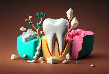 3d rendered illustration of different dental fillings. Generative AI