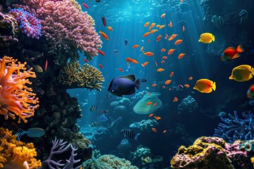 Naklejka na ściany i meble Beautiful underwater world and its inhabitants