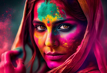Holi indian hindu traditional festival of colors. Colorful gulaal background for Holi banner, poster and creative template. Generative AI