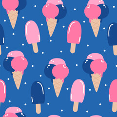 cute hand drawn colorful ice cream seamless vector pattern background illustration 