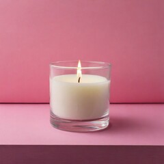 Obraz na płótnie Canvas blank scented candle glass mock up pink background 