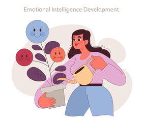 Emotional intelligence development concept. Illustration showcases growth in recognizing and understanding emotions.