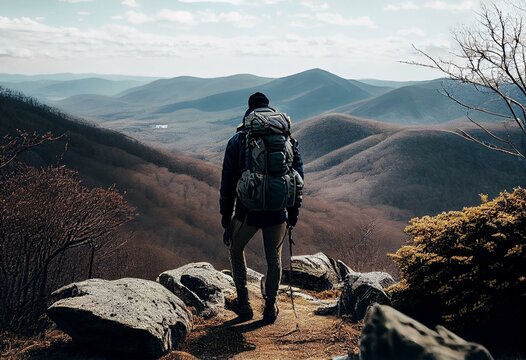Hiking the Appalachian Trail on a Spring Day, Virginia USA,. Generative AI