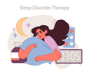 Sleep Disorder Therapy illustration. Gentle journey through nocturnal challenges. Path to restful nights and serene dreams.