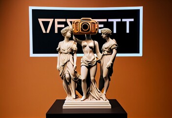 Crypto Virtual Museum and Metaverse internet NFT display as a futuristic streaming media symbol as augmented reality and computer media concept. Generative AI