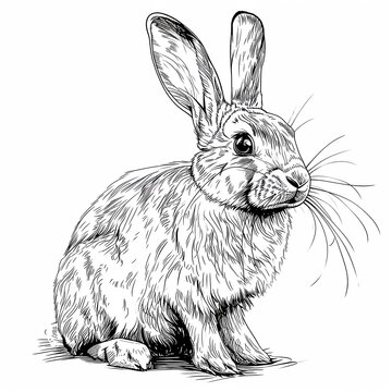 Rabbit, sketch vector graphics monochrome illustration on white background. Coloring page.