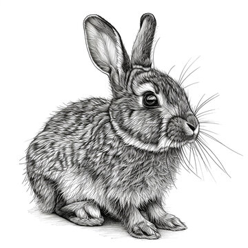 Rabbit sketch engraving vector illustration. Coloring page. Scratch board style imitation. Black and white hand drawn image.