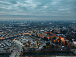 Fototapeta na wymiar Aerial Photography of Verona city. Urban skyline, historical city centre, red tiled roofs, Veneto Region, Italy