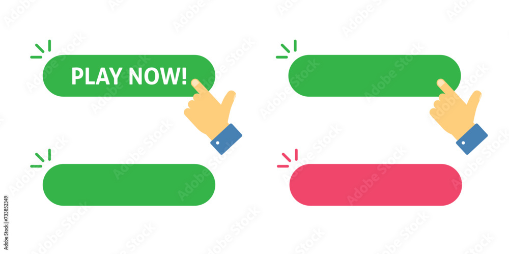Poster play not button templates flat vector with hand pointer cursor red green graphic illustration set, w