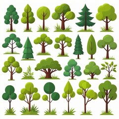 Cartoon Trees Set Vector Design Isolated on White Background