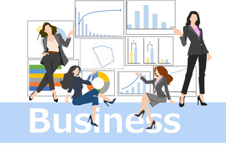 資料を見ながら話し合いをする女性のイラスト