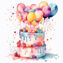 birthday cake with balloons