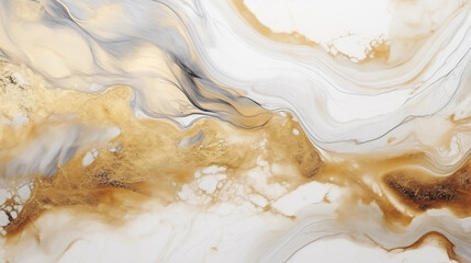 Marmurowa złota ściana - abstrakcyjny obraz farbą atramentem alkoholowym. Tło pod baner - obrazy, fototapety, plakaty
