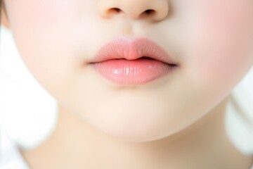 Fototapeta premium 日本人の子供の唇のパーツ写真（アジア人・白背景・背景なし）