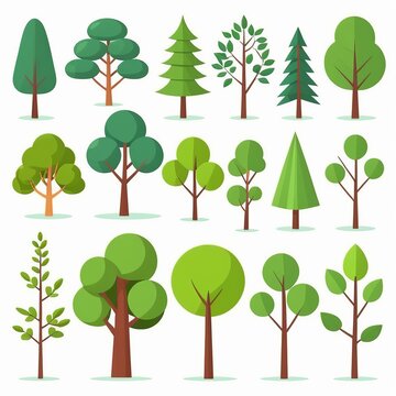 Detailed Vector Icon of Cartoon Trees Set Design Isolated on White