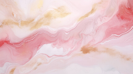 Marmurowa różowo - złota ściana - abstrakcyjny obraz farbą atramentem alkoholowym. Tło pod baner - obrazy, fototapety, plakaty