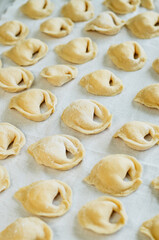 Home made dumplings on white linen cloth