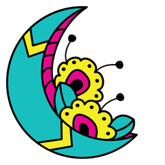 Abstract moon pattern. Crascent Colorful tattoo