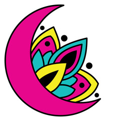 Abstract moon pattern. Crascent Colorful tattoo