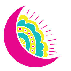 Abstract moon pattern. Crascent Colorful tattoo