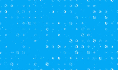 Seamless background pattern of evenly spaced white football symbols of different sizes and opacity. Vector illustration on light blue background with stars