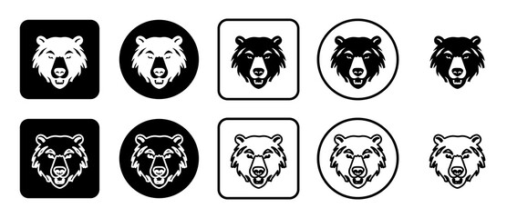 Icon set of bear head symbol. Filled, outline, black and white icons set, flat style.  Vector illustration on white background