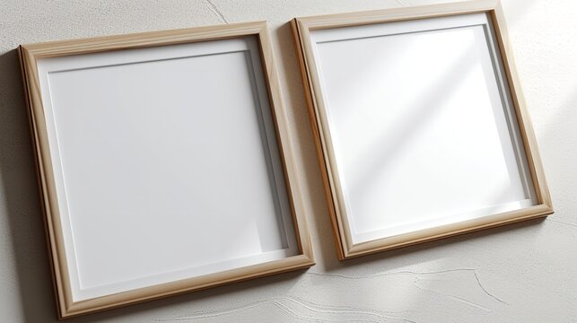 Several Blank Wooden Photo Frame Mockup With Sunlight And Shadow Backdrop, Generative AI.