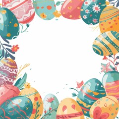 Colorful Easter eggs with floral patterns illustration. Vibrant Easter egg border design with spring flowers and space for text