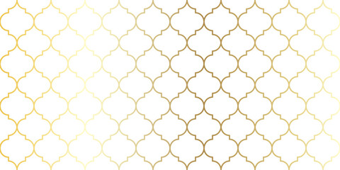 Moroccan Seamless Pattern. Gold Turkish Mosque Window Shape. Arabic Mosaic Golden Background. Eid Mubarak Muslim Ornament. Ramadan Kareem Islamic Illustration - obrazy, fototapety, plakaty