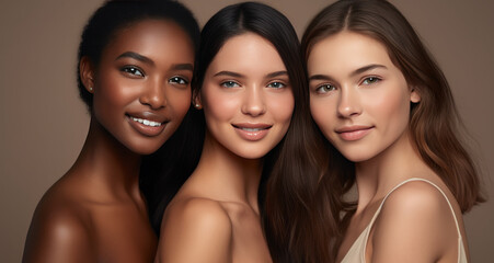 Diverse Female Trio, Beauty and Unity Concept