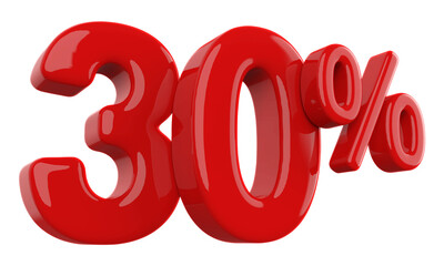 30 percent discount number red 3d render