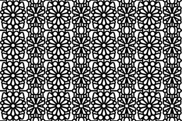 Abstract seamless black and white floral pattern. Lace, trim, line art pattern with floral elements.