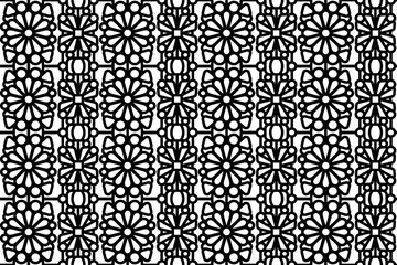 Abstract seamless black and white floral pattern. Lace, trim, line art pattern with floral elements.
