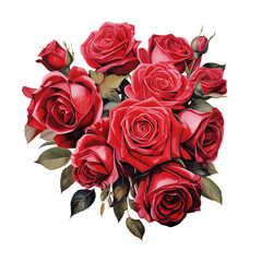 Red Roses in a Bouquet on a transparent background .
