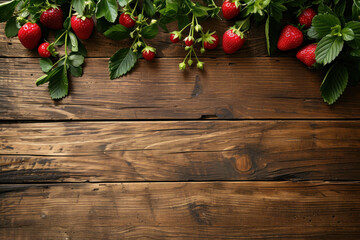 Fototapeta na wymiar Bunch of Strawberries on Wooden Table