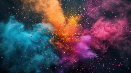 Bright explosion of powder color in dynamic abstract art. Colorful holi powder explosion - obrazy, fototapety, plakaty