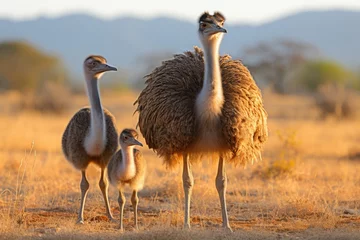 Deurstickers African ostrich family explores the serene savanna on an unforgettable safari adventure © chelmicky