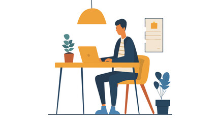Flat illustration of a male worker working from home.
