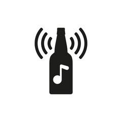 A bottle of beer with a musical note and Wi-Fi symbol. Music and beer. Vector silhouette. 