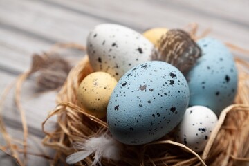 Naklejka na ściany i meble Easter concept, colored eggs in nest