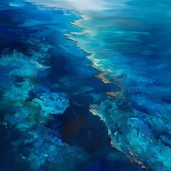 Naklejka na ściany i meble Sweeping ocean currents caress tropical shores in vivid blues. artistic aerial view conceptualizing nature's beauty. perfect for backgrounds and themes. AI