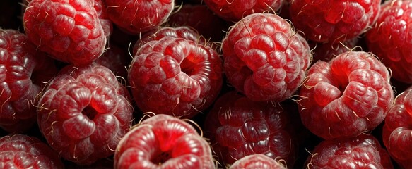 Raspberry summer background. Organic fresh sweet berries. Berry pattern, texture. Food in close-up. A banner or wallpaper.