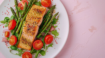 White Plate With Salmon and Asparagus