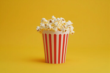
blank popcorn bucket isolated on yellow background with copy space