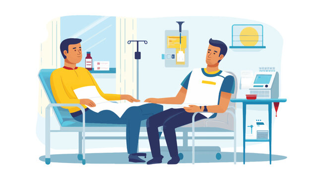 Man receiving blood in hospital flat vector isolated.