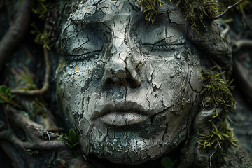 Fototapeta na wymiar girl's face made from tree bark