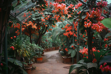 Obraz premium indoor glass greenhouse with tropical plants