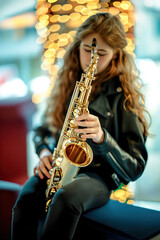 Saxophone Lessons: A saxophonist imparts tone and breath control to a student, who practices notes...