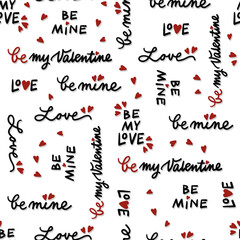 hand drawn calligraphic love quotes with messy heart shapes romantic lovely vector seamless pattern isolated on white background